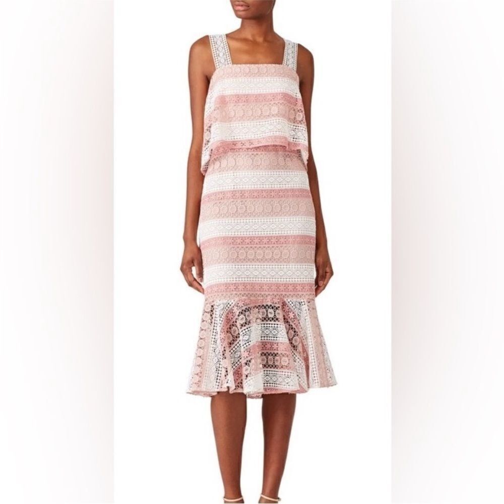 Shoshanna Chic Pink Crochet Lace Layered Dress, Us8